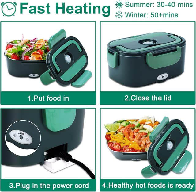 Detalle 2 de Gentre Lunch Box Elettrico portatile 4 in 1 con scaldavivande 1,5 L (12V/24V/220-240V) in acciaio inox