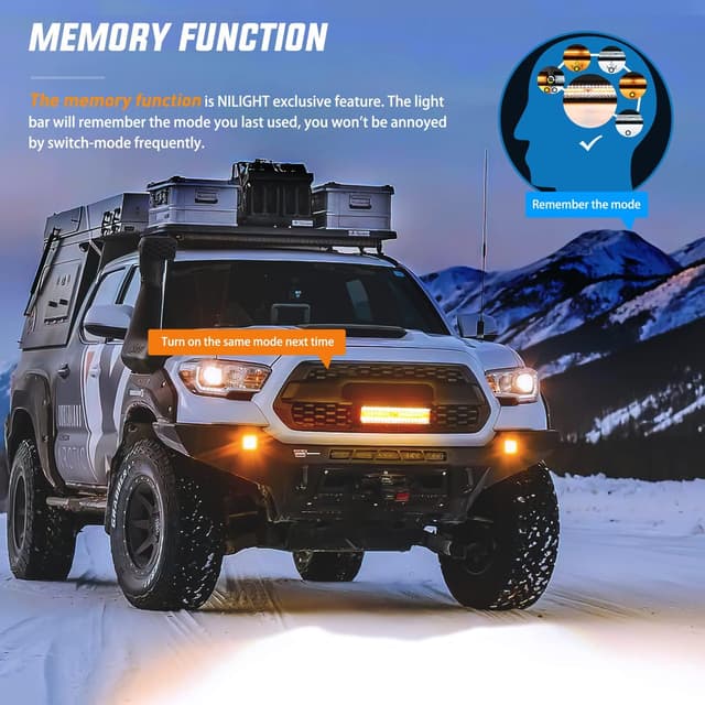 Detalle de Nilight 12-Inch 300W LED Light Bar Kit (2PCS 4-Inch 60W Pods) with Amber/White Strobe + 6 Modes Wiring Harness