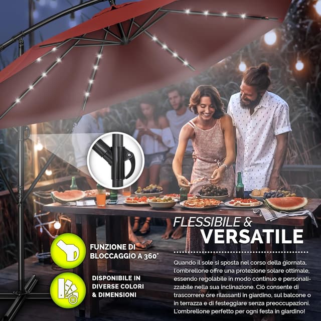 Detalle de Tillvex Ombrellone da giardino LED solare Ø300 cm con manovella e base impermeabile