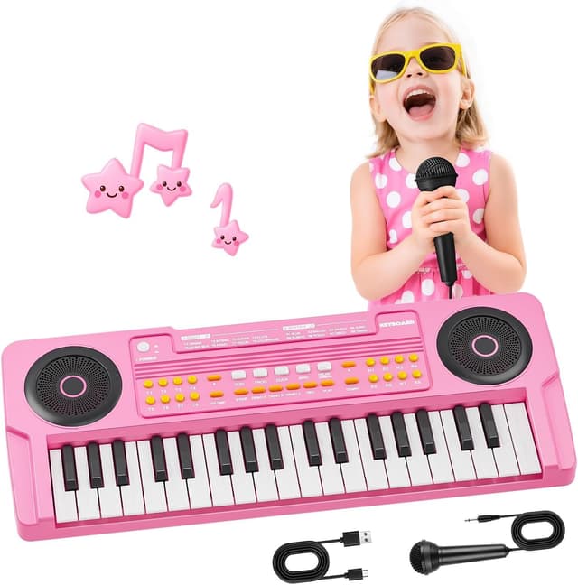 Detalle de Upgraded Kids Piano Keyboard (37 Keys) with Mini Microphone, Pink