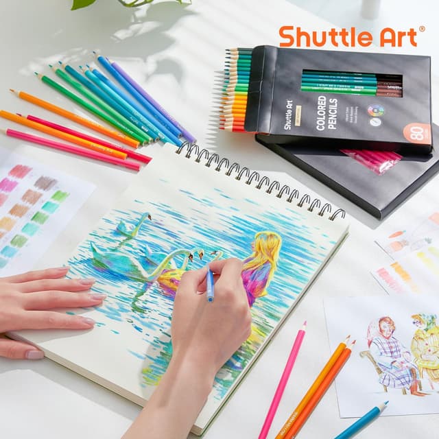 Detalle de Shuttle Art Buntstifte Set (80 Farben) – bruchsichere Holzstifte zum Malen & Zeichnen für Kinder, Anfänger und Erwachsene