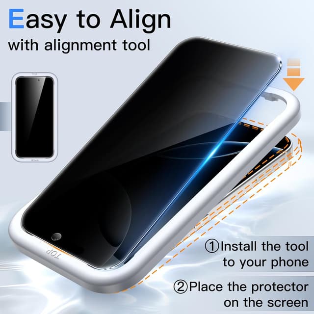 Detalle de JETech Privacy Screen Protector for iPhone 16 Pro (6.3-inch) – Anti-Spy Tempered Glass Film, 2-Pack