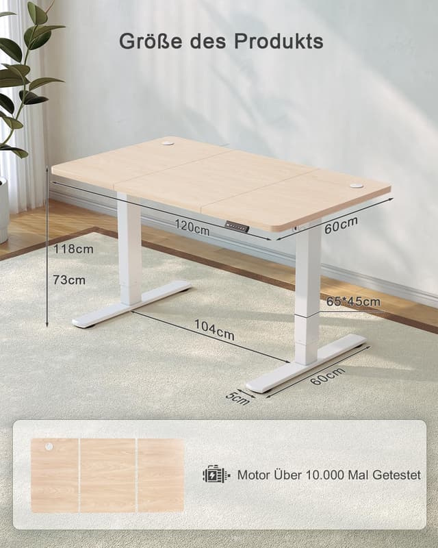 Detalle de JUMMICO elektrisch höhenverstellbarer Schreibtisch mit USB-Ladeanschluss 120 x 60 cm (beige)