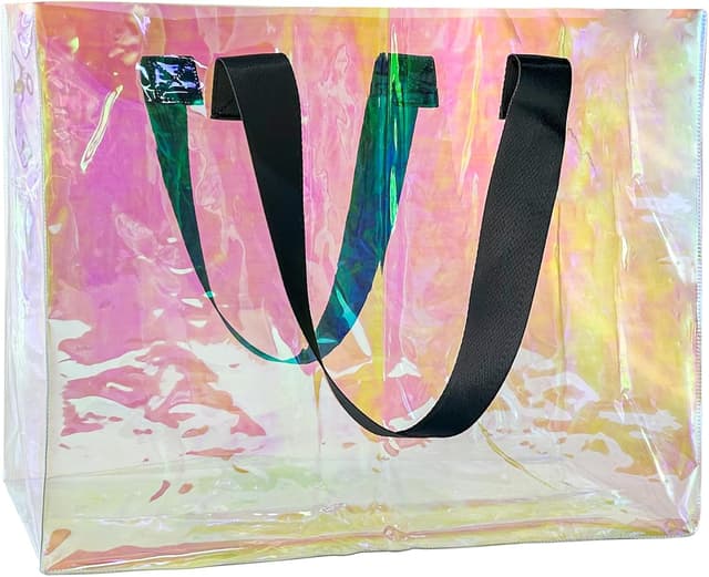 Detalle de TotePrint transparente PVC Strandtasche (45 x 34 x 15 cm) mit blauen Tragegriffen
