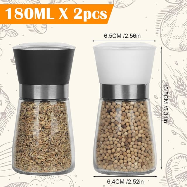 Detalle 2 de Schwarz-weißes Salz- und Pfeffermühlen-Set mit verstellbarem Keramikmahlwerk (2er Set), 13,5 cm