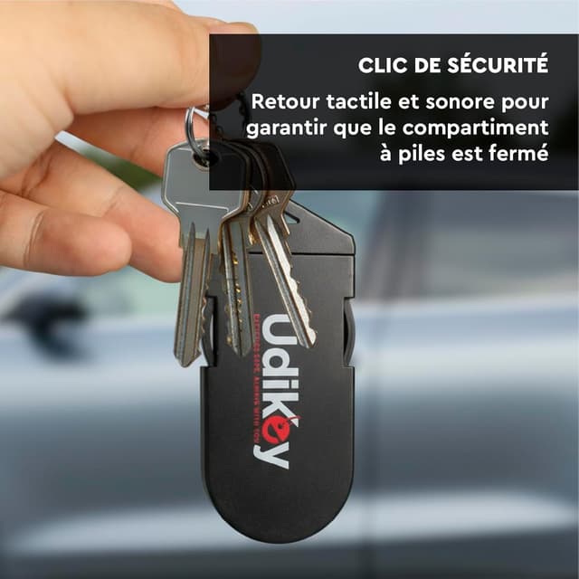 Detalle 2 de Boîte de rangement porte-clés pour piles d’appareils auditifs UdiKey (coque compacte rigide antichoc) – 6 compartiments