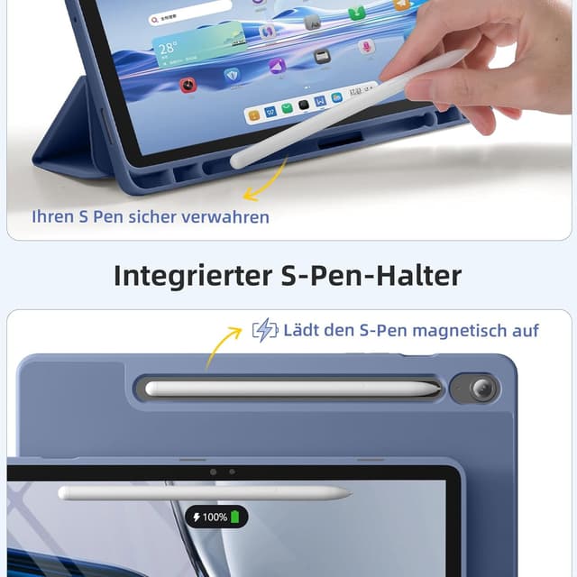 Detalle de Vobafe Schutzhülle für Samsung Galaxy Tab S10 Lite / S10 FE / S9 FE (10,9 Zoll) & S9 (11 Zoll) – mit S-Pen-Halter, Standfunktion, Auto Schlaf/Wachen, Blaugrau