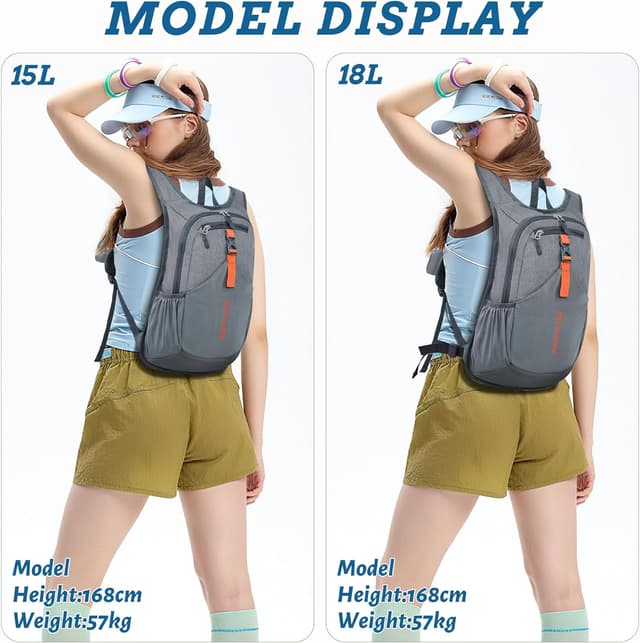 Detalle 1 de BECOJADDE 15L Foldable Hiking Backpack with Chest Belt & Phone Pocket (Grey)