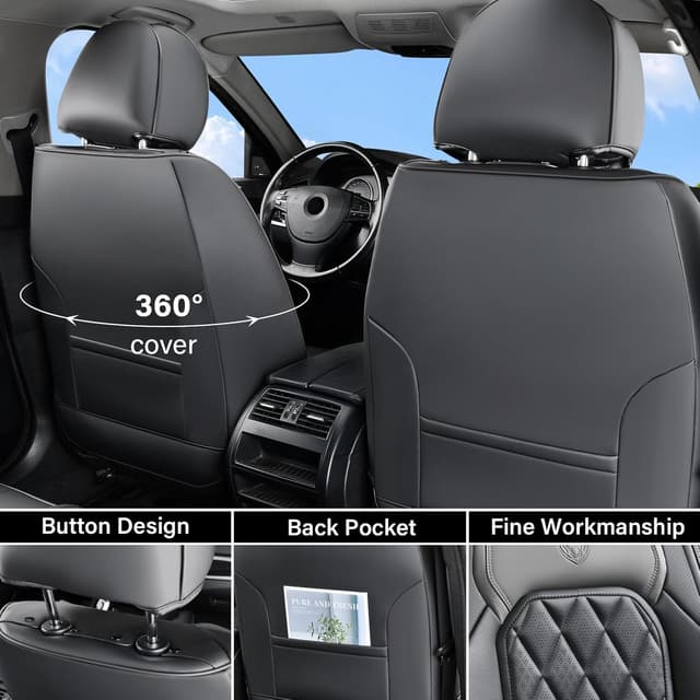 Detalle 2 de Coverado Coverado Seat Covers Full Set (Faux Leather) Waterproof Seat Protectors for 5 Seats, Gray & Black