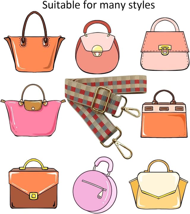 Detalle de Verstellbarer Schultergurt für Taschen (3,8 cm breit) – Beige/Grau/Rot, 80–130 cm, mit goldfarbenem Karabiner