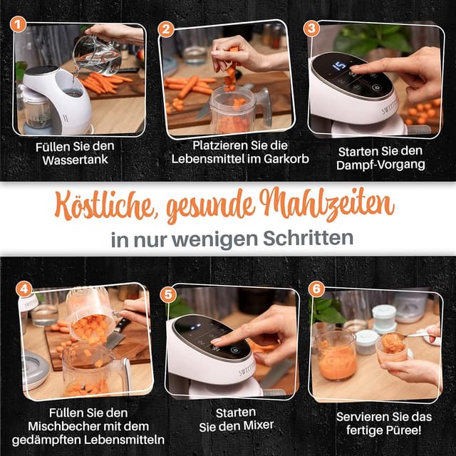 Detalle de Sweety Fox 7-in-1 Multifunktions Babynahrungszubereiter – Dampfgarer, Mixer, Pulse, Sterilisieren & mehr