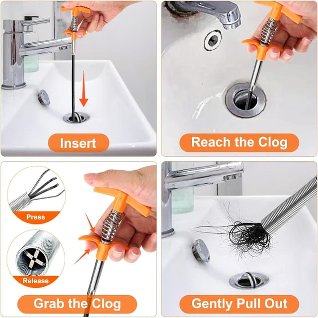 Detalle 2 de Drain Snake Hair Drain Clog Remover Tool Set (flexible grabber claw, sink cleaner + spring snake)