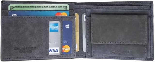 Detalle de No Limits Classico portefeuille homme bifold en cuir véritable effet vieilli bleu marine avec porte-monnaie et fenêtre