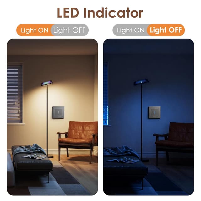 Detalle de BSEED Interrupteur mural avec griffes et voyant lumineux, 86 x 86 mm, 1 gang 1 voie, gris