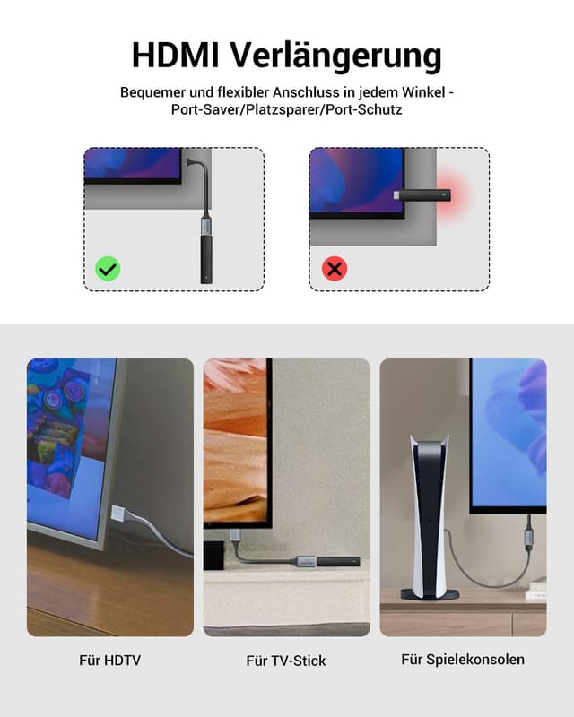 Thumbnail 2 de VCELINK HDMI 2.1 Verlängerungskabel 18 cm (8K@60Hz, 4K@120Hz) – Männlich auf Buchse