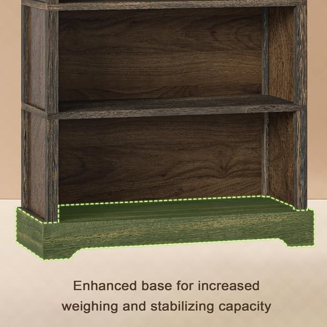 Detalle 2 de TVU 5-Tier Solid Wood Book Shelf (Walnut) — Floor-Standing 65" Farmhouse Bookcase