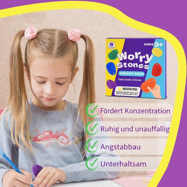 Detalle 2 de Fidget Toys Sensory Stones (6 Stück) – Silikon-Sensorik-Spielzeug mit Schnur zum Aufhängen