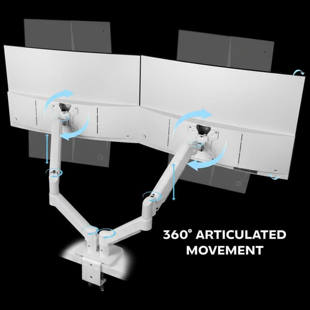 Detalle 2 de Mars Gaming MARM-PRO2, supporto doppio per monitor fino a 27” con doppia molla a gas e compatibilità VESA 75x75/100x100 (bianco)