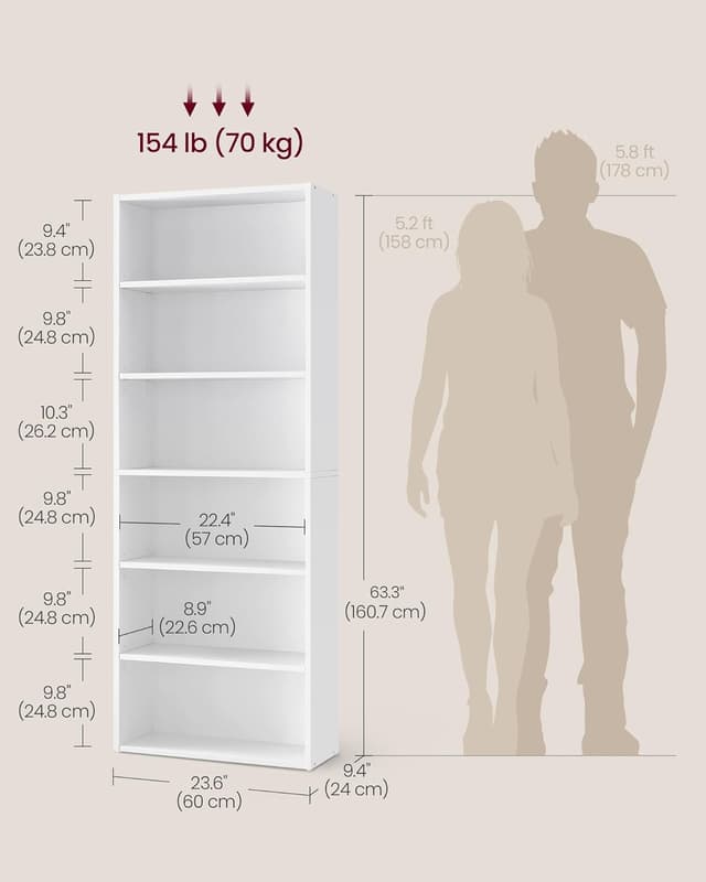 Thumbnail 2 de VASAGLE CUSTOS 6-Tier Bookshelf 9.4x23.6x63.3