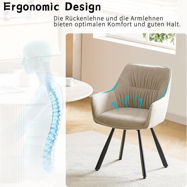 Detalle de LEWE Esszimmerstühle 6er-Set drehbar 360° mit Armlehne, Khaki – ergonomische Polsterstühle