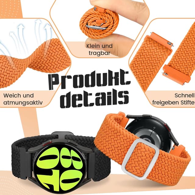 Detalle de Yunshare geflochtenes elastisches Uhrenarmband mit Schnellverschluss (Nylon) – 3er-Set, 18/19/20/22/24 mm