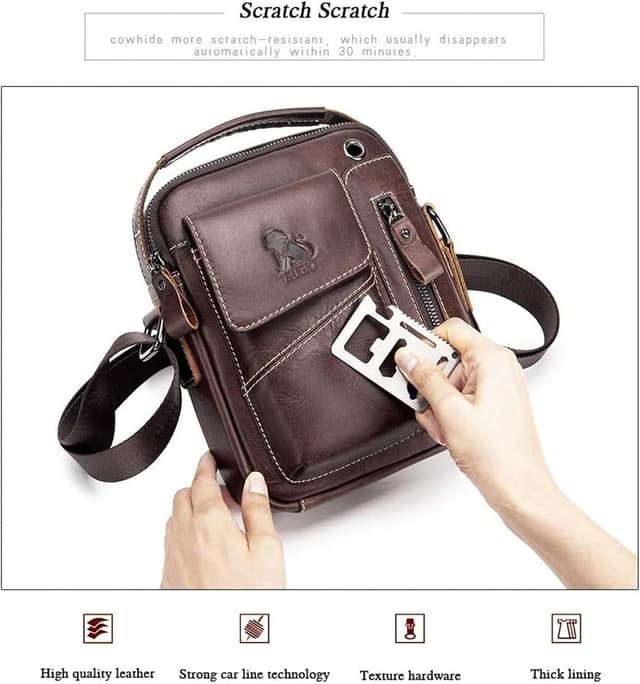 Thumbnail 6 de BAIGIO men’s vintage leather shoulder bag (crossbody messenger) with adjustable strap