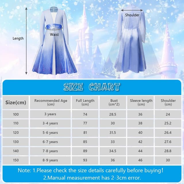 Detalle de Costume Principessa Bambina AUYAO con corona, bacchetta e gioielli (abito blu) per Halloween, Natale e Carnevale