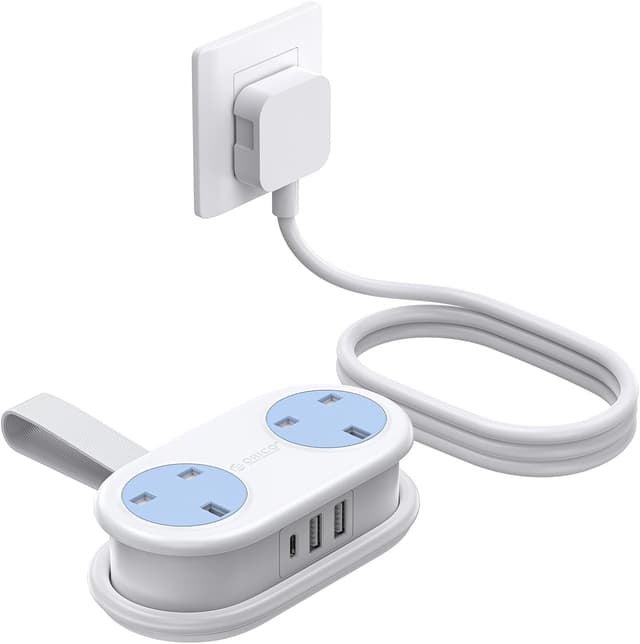 Detalle de ORICO Travel Extension Lead with USB Slots, 2 AC outlets & 3 USB ports (1 USB-C) – 13A 3250W, rollable power strip