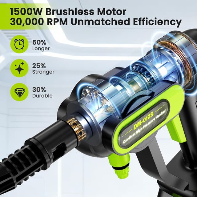 Detalle de Idropulitrice a batteria portatile 100 bar con 2 batterie 4000 mAh, ugello 6 in 1 e tubo 5 m