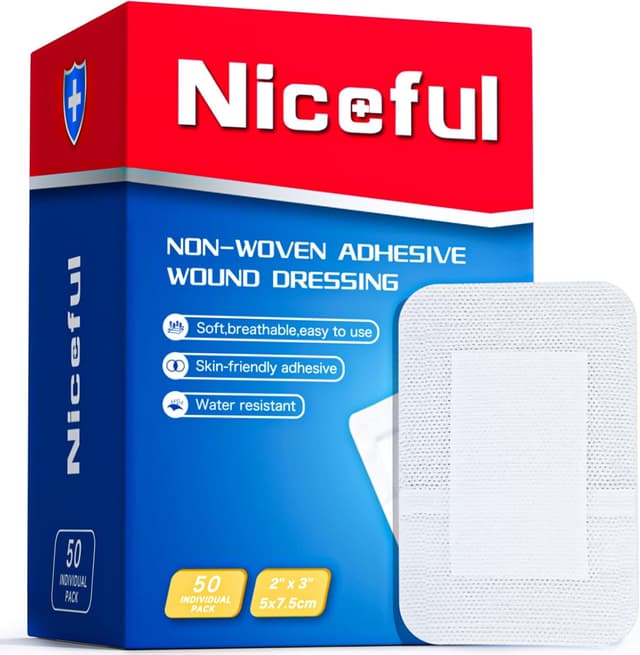 Detalle de Niceful 50Pcs Adhesive Gauze Island Dressing 2"x3" (Sterile, Water-Resistant) — First Aid Wound Care Pads