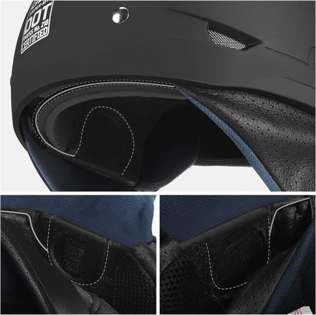Detalle de GLX M14 Open Face Motorcycle Helmet (Matte Black, Large) - DOT Approved