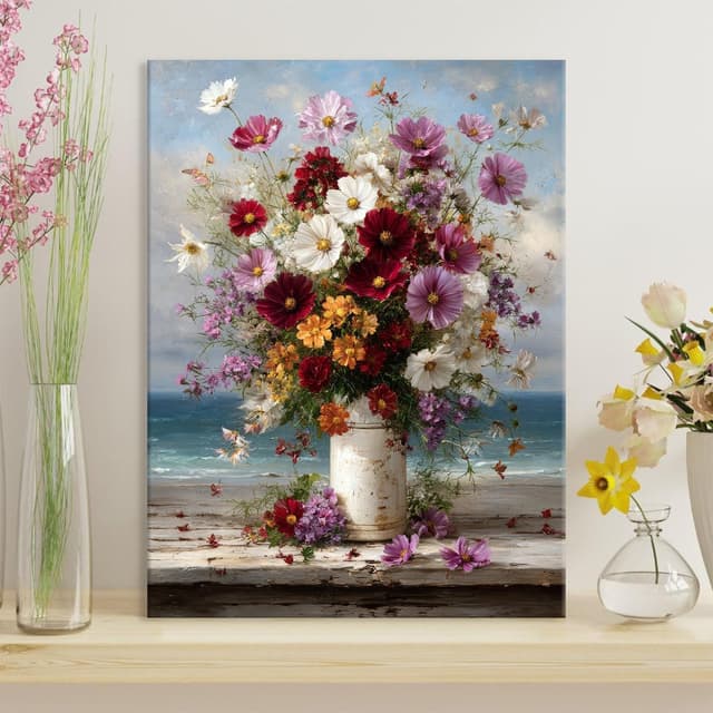 Detalle 2 de Daisy Floral Wall Art Bouquet Seaside Canvas Print (12x16 inch, 1 panel) for bathroom and home decor