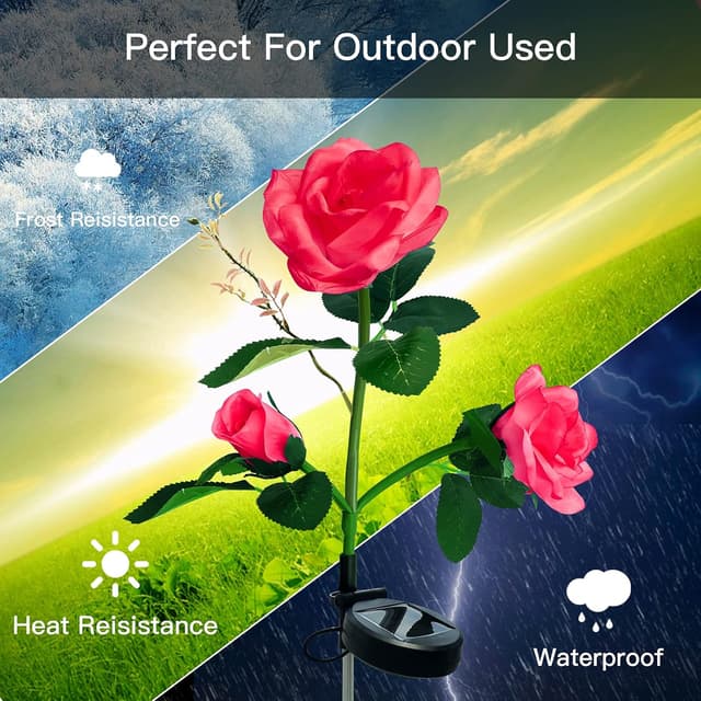 Detalle de ZVO 2er Set Solar-Rosenleuchten für den Außenbereich mit 6 LED (IP65)