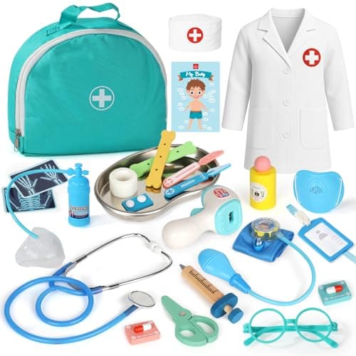 Detalle de Lehoo Castle Maletín Médico para juego de rol (Doctoras y Doctores) con 36 piezas, niños desde 3 años