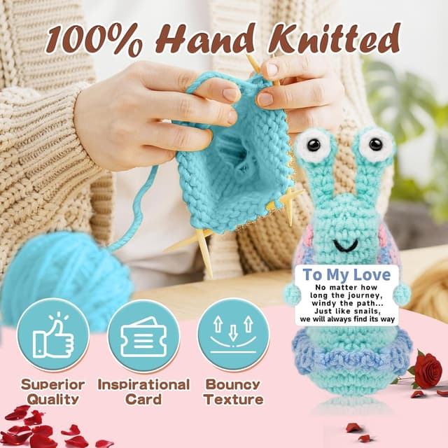 Detalle de Hoedia Hand-Crocheted Snail Plush Gift (Positive Emotional Support) for Valentine’s, Anniversary, and Birthday