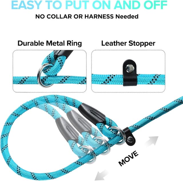 Detalle 2 de Loutep slip lead for dogs 1.8m rope leash with reflective stitching