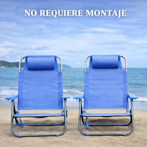 Detalle de Pack de 2 sillas de playa reclinables y plegables T-LOVENDO.ES con reposacabezas