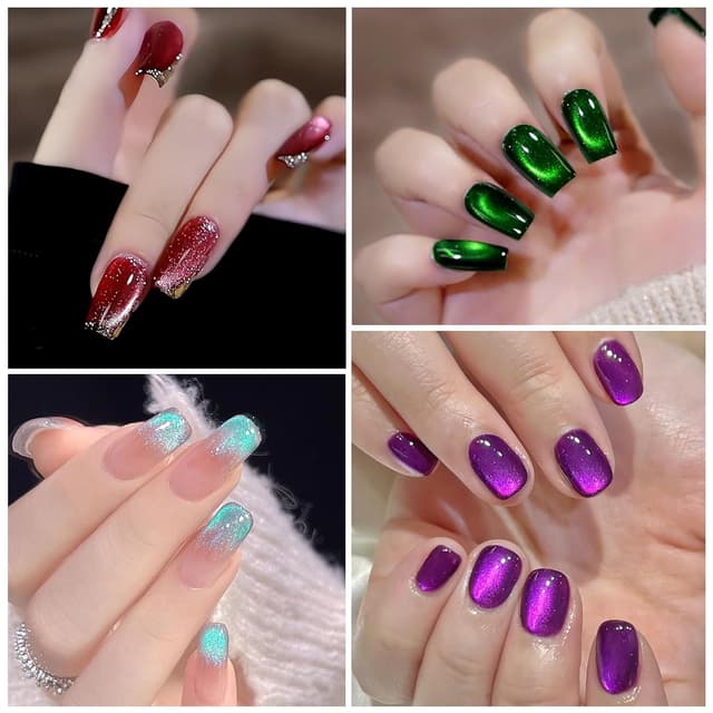 Detalle 2 de YSUVIN UV-Cat-Eye Nagellack (9D) mit Magnetstift – 4 Farben Rot/Lila/Grün/Blau, 8 ml