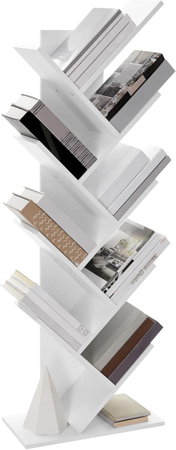 Detalle de VASAGLE Libreria verticale ad albero a 9 ripiani LBC11WTV1 bianco nuvola, salvaspazio per camera e studio