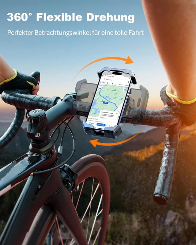 Detalle 2 de CIRYCASE Handyhalterung Fahrrad: 360° drehbar, Anti-Vibration & werkzeuglose Lenkerklemme für 4,7–6,8 Zoll