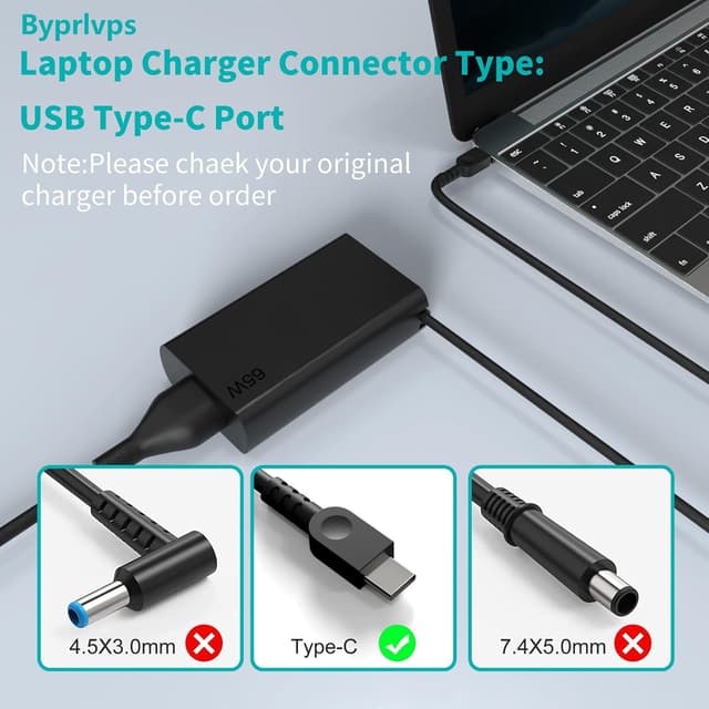 Detalle de Byprlvps New Slim 65W USB-C Laptop Charger (USB Type-C PD) for Lenovo ThinkPad/Yoga and more