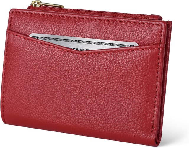 Detalle de Oak Leathers women’s leather wallet (Nappa Red) with RFID coin purse & card holder