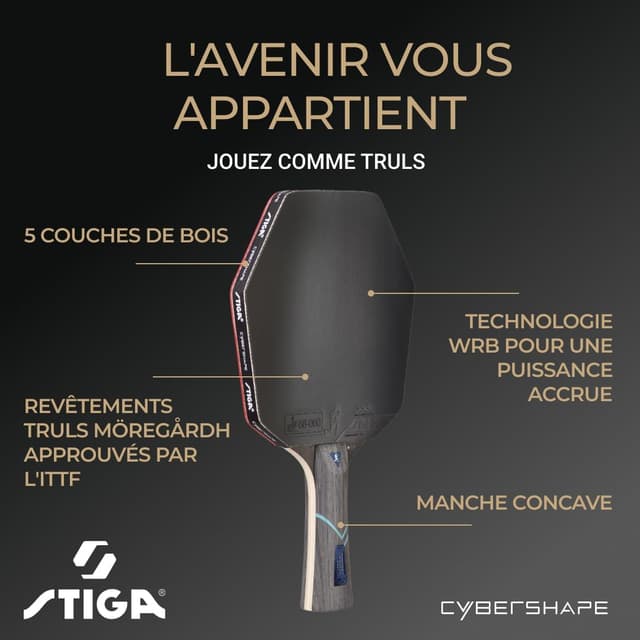 Detalle de STIGA Cybershape Future by Truls Möregårdh – Raquette de ping-pong 3 étoiles à forme hexagonale
