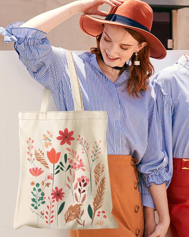 Detalle de Miss Adola canvas tote bag for women and girls (70% cotton, 38cm x 35cm) with pocket