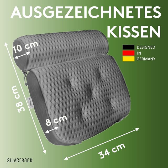 Detalle de SilverRack Badewannenkissen MEDIUM-WEICH (Grau 4D) – Nackenkissen mit Saugnäpfen für die Badewanne
