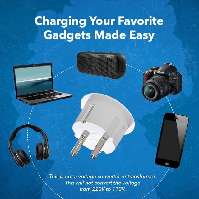 Detalle de Orei American USA to European Plug Adapter (Type E/F Schuko) – 12-Pack for Germany & France