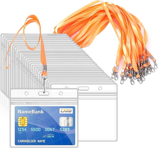 Detalle de ROSSHINE 50pcs orange lanyards with badge holders