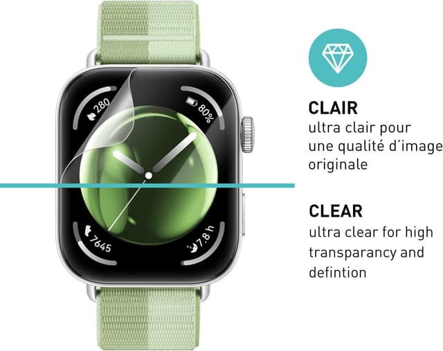 Detalle 2 de smartect Protecteur d’écran TPU pour Huawei Watch Fit 3 (lot de 3, transparent)