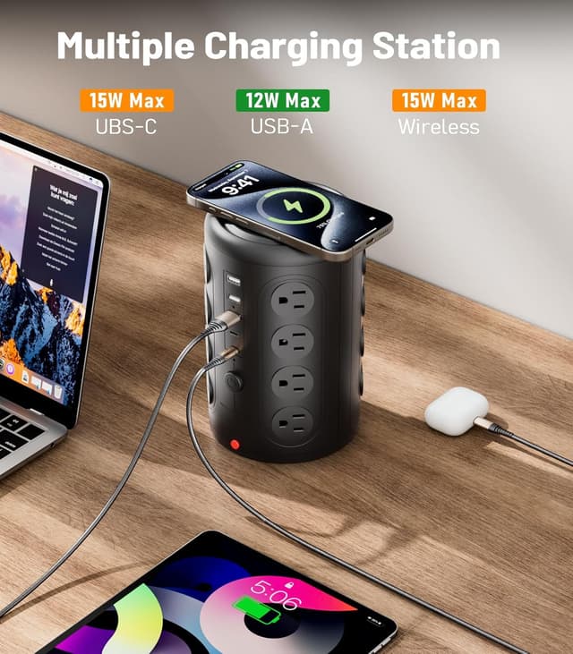 Detalle de TenTrend Power Strip Tower Surge Protector with 16 Outlets and 5 USB Ports (2 USB-C)