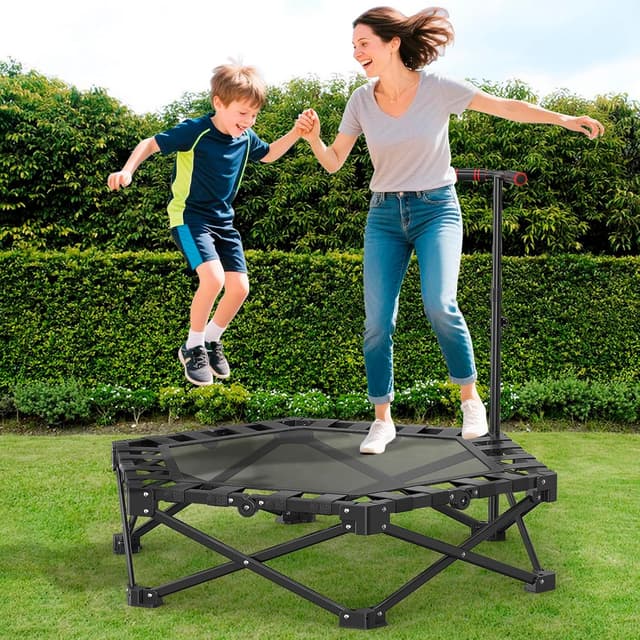 Detalle de Foldable Trampoline for Adults 42" Rebounder with Adjustable Foam Handle – Indoor/Outdoor Fitness